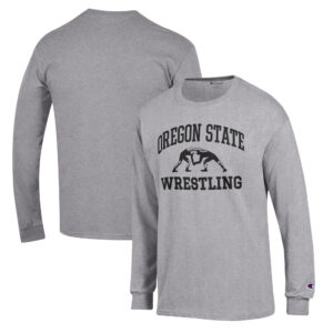 Men's Champion Gray Oregon State Beavers Wrestling Icon Long Sleeve T-Shirt