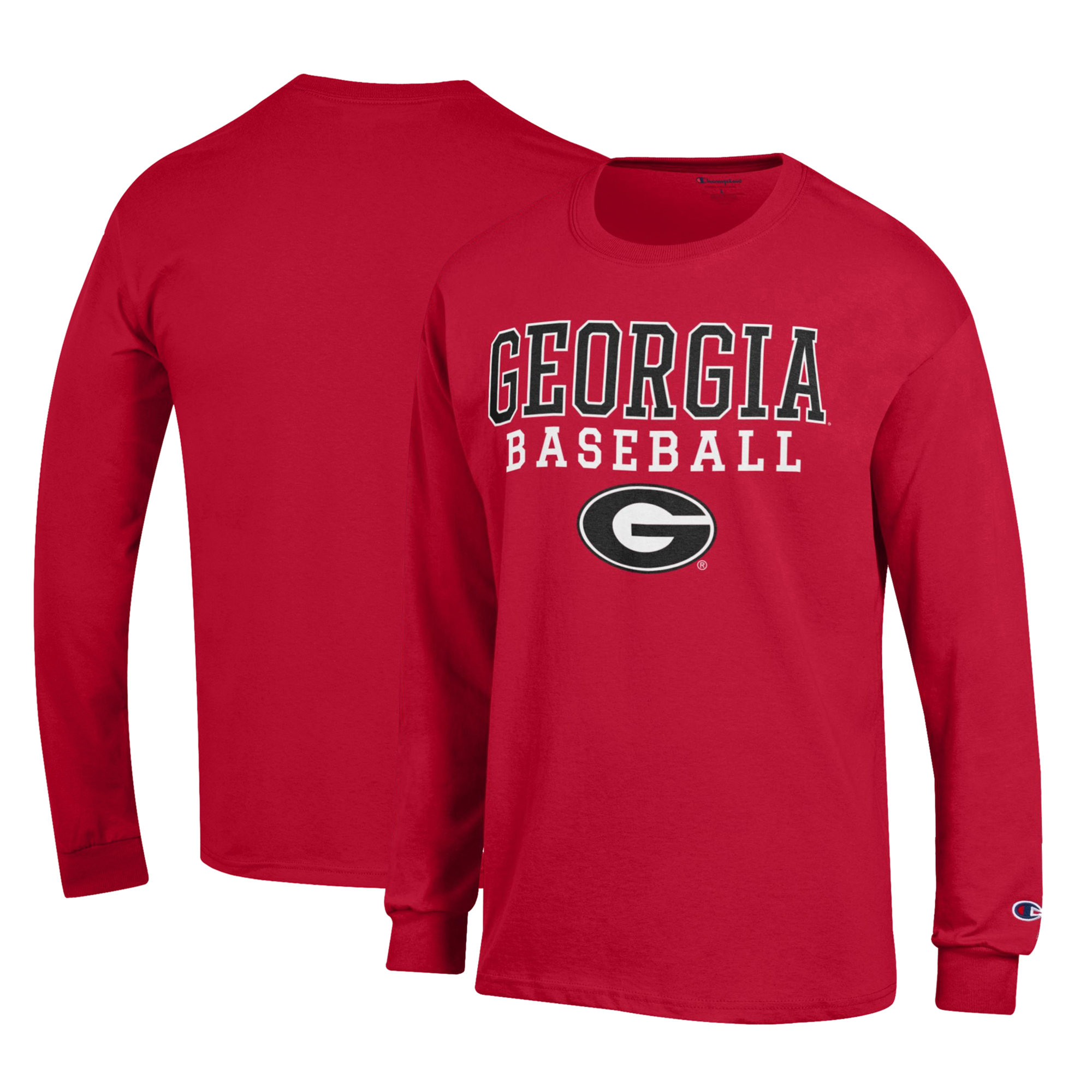 Men's Champion Red Georgia Bulldogs Stack Logo Baseball Long Sleeve T-Shirt - Image 5
