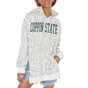 Women's Gameday Couture White Coppin State Eagles Home Team Advantage Leopard Print Oversized Side-Slit Pullover Hoodie