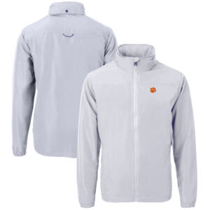 Men's Cutter & Buck  Gray Clemson Tigers Big & Tall Charter Eco Knit Recycled Full-Zip Jacket