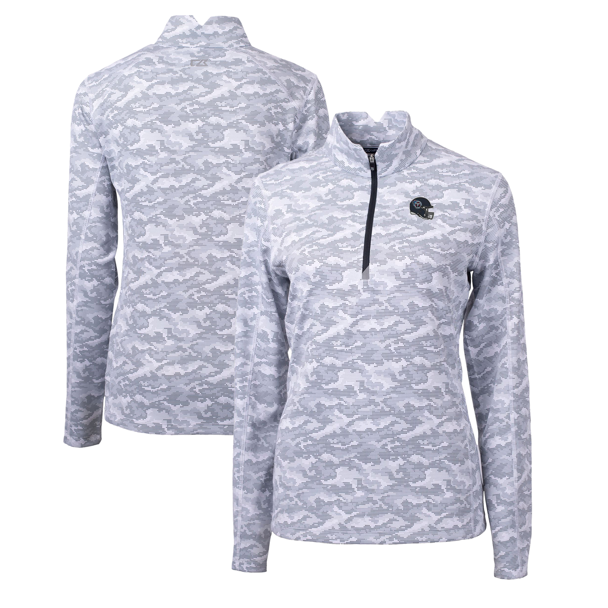 Women's Cutter & Buck Charcoal Tennessee Titans Helmet Logo Traverse Camo Print Stretch Quarter-Zip Pullover Top