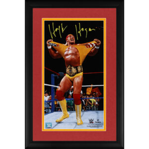 Hulk Hogan WWE Autographed Framed 10" x 18" Vertical Ripping Shirt Photograph