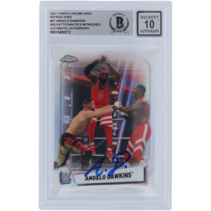 Angelo Dawkins WWE Autographed 2021 Topps Chrome Refractors #47 Beckett Fanatics Witnessed Authenticated 10 Card
