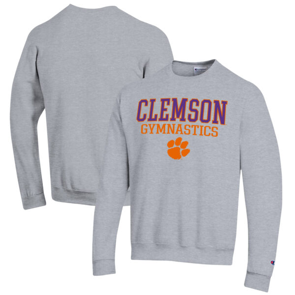 Men's Champion  Gray Clemson Tigers Gymnastics Stack Powerblend Pullover Sweatshirt - Image 5