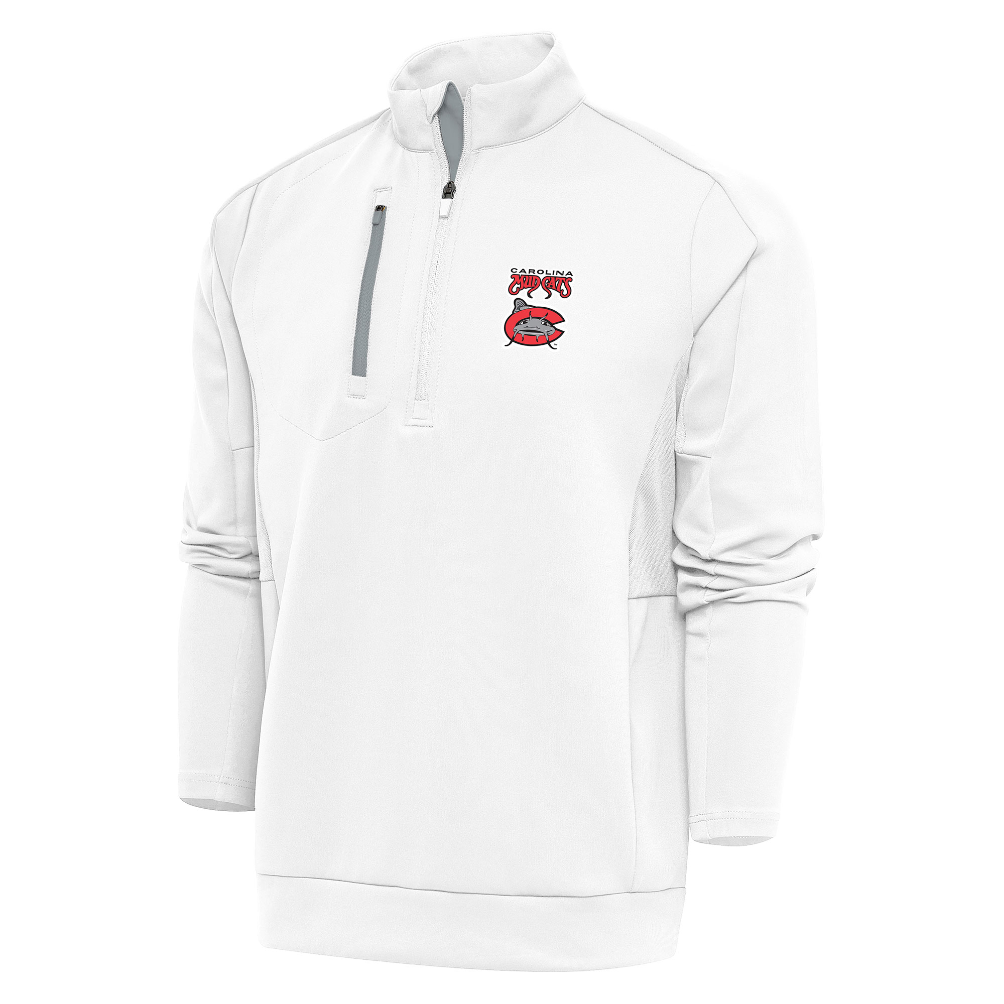 Men's Antigua White Carolina Mudcats Generation Quarter-Zip Pullover Top