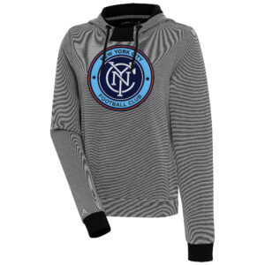 Women's Antigua  Black/White New York City FC Axe Bunker Tri-Blend Pullover Hoodie