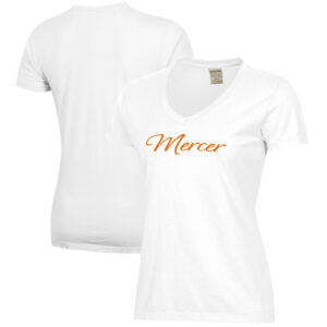 Women's  White Mercer Bears Script Logo Comfort Wash V-Neck T-Shirt