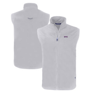 Men's Cutter & Buck  Gray NYU Violets Charter Eco Recycled Full-Zip Vest