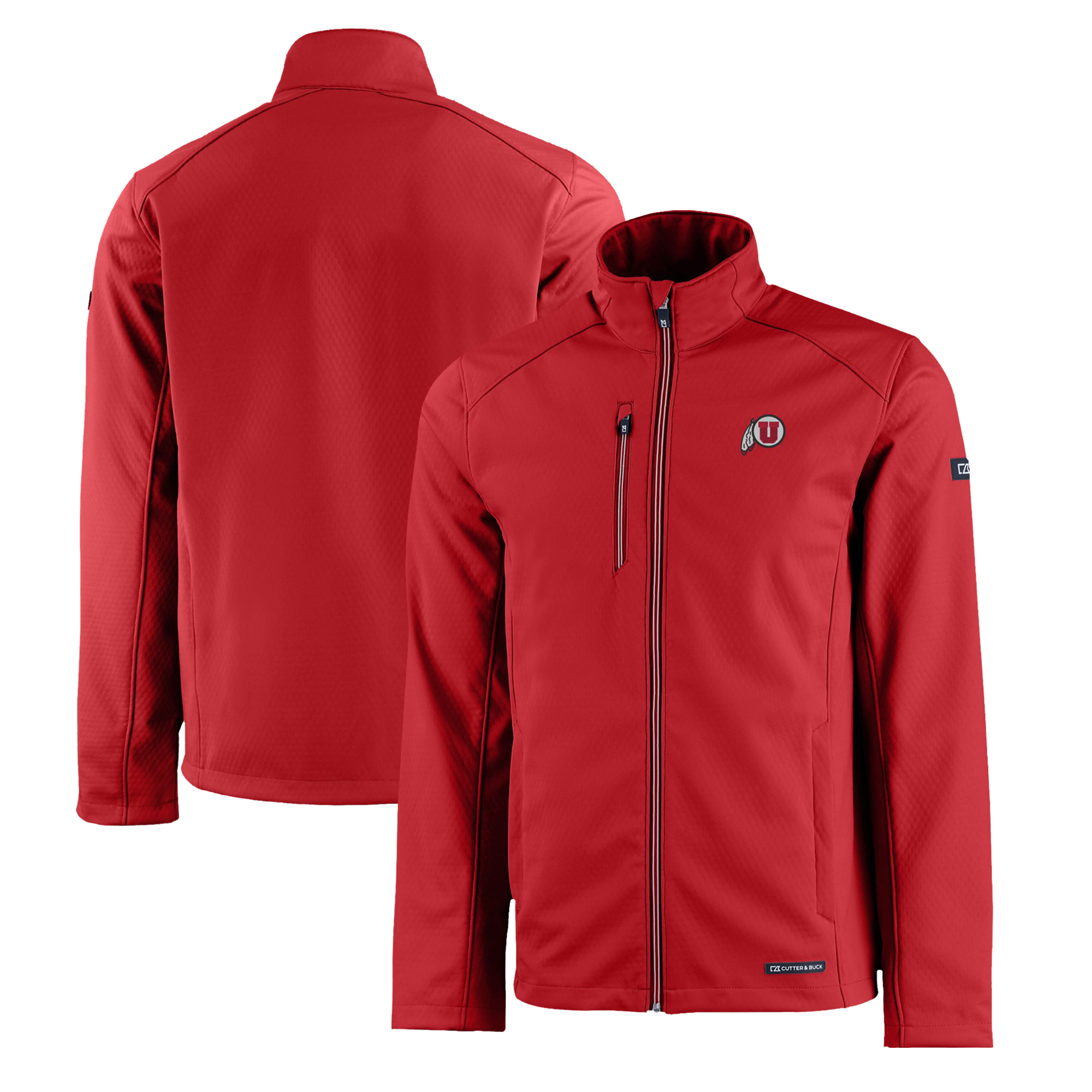 Men's Cutter & Buck Red Utah Utes Evoke Eco Softshell Recycled Full-Zip Jacket - Image 2