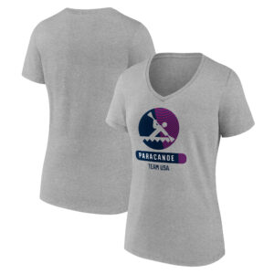 Women's Heather Gray US Paralympic Canoe Radiating Victory V-Neck T-Shirt
