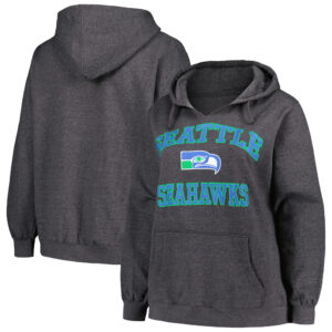Women's Fanatics Charcoal Seattle Seahawks Plus Size Heart and Soul V-Neck Pullover Hoodie