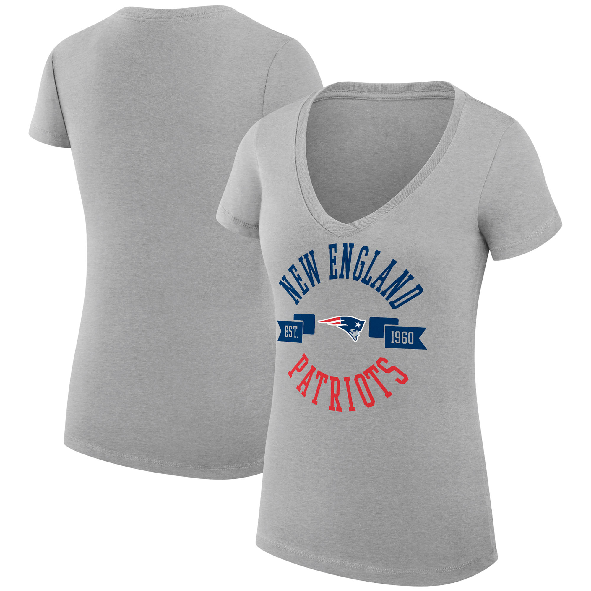Women's G-III 4Her by Carl Banks Heather Gray New England Patriots City Graphic Team V-Neck Fitted T-Shirt