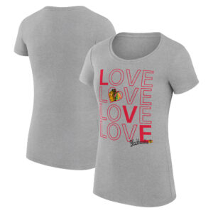 Women's G-III 4Her by Carl Banks  Heather Gray Chicago Blackhawks Hockey Love Fitted T-Shirt