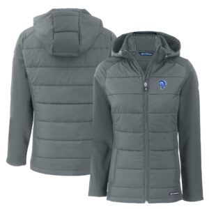 Women's Cutter & Buck  Gray Los Angeles Rams Throwback Evoke Hybrid Eco Softshell Recycled Full-Zip Hoodie Jacket