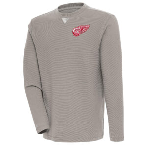 Men's Antigua  Oatmeal Detroit Red Wings Flier Bunker Tri-Blend Pullover Sweatshirt