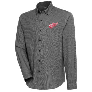 Men's Antigua  Black Detroit Red Wings Compression Tri-Blend Button-Down Shirt