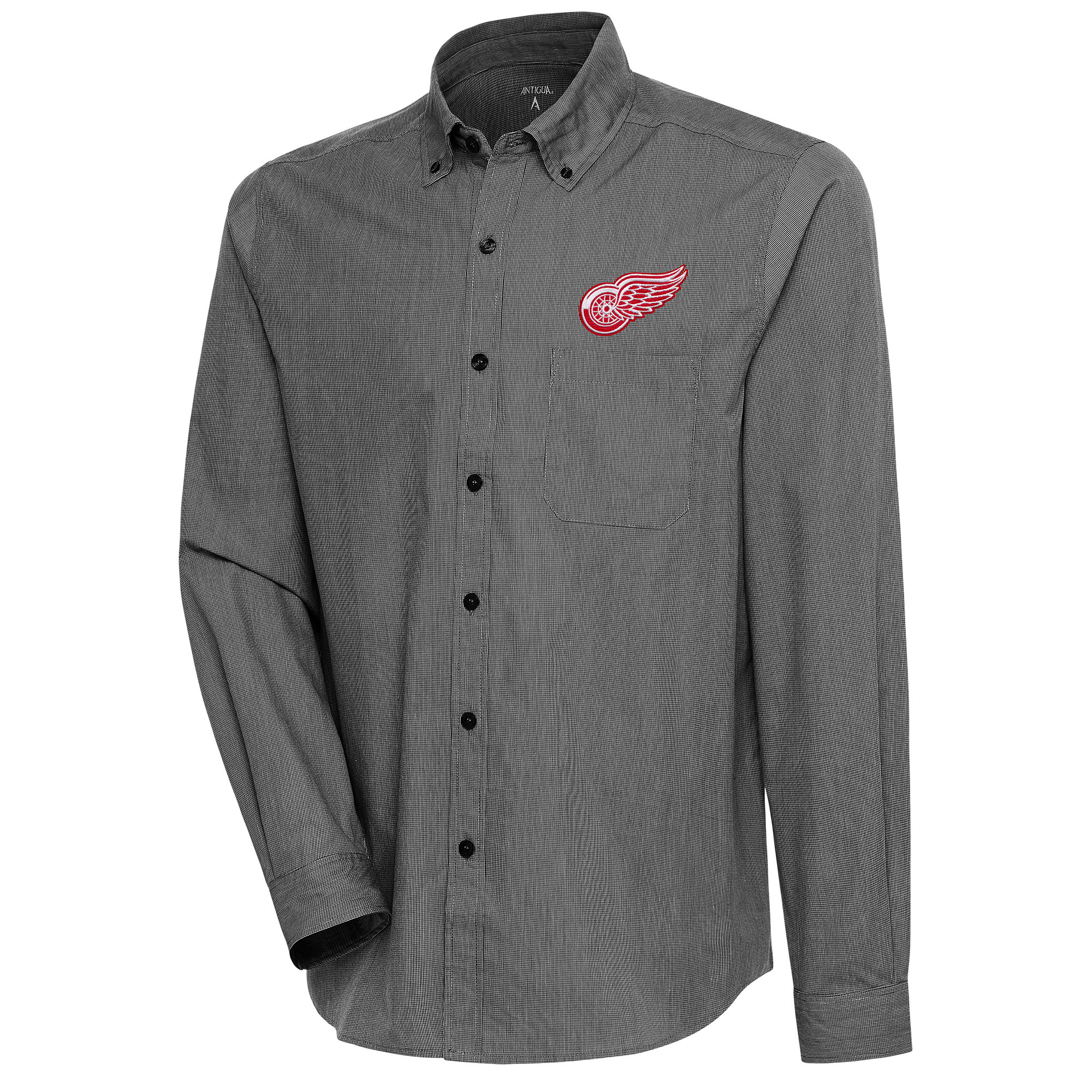 Men's Antigua Black Detroit Red Wings Compression Tri-Blend Button-Down Shirt