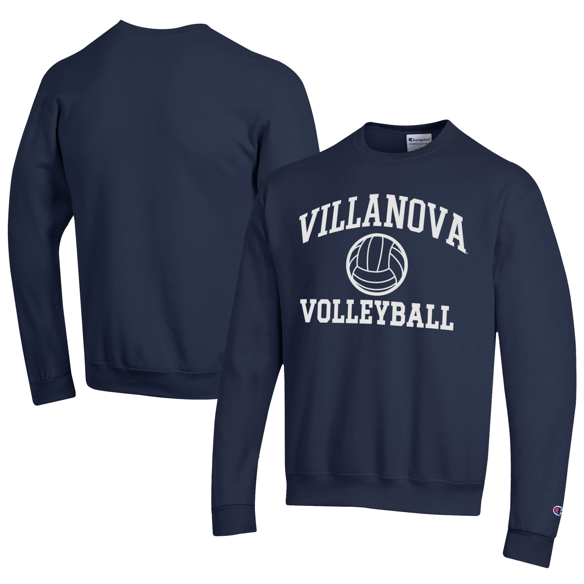 Men's Champion Navy Villanova Wildcats Icon Logo Volleyball Eco Powerblend Pullover Sweatshirt - Image 5