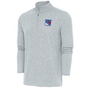 Men's Antigua  Heather Gray New York Rangers Hunk Quarter-Zip Pullover Top