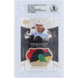 Patrick Kane Chicago Blackhawks Autographed 2017-18 Upper Deck Exquisite Collection Materials Relic #EM-PK #8/10 Beckett Fanatics Witnessed Authenticated Card
