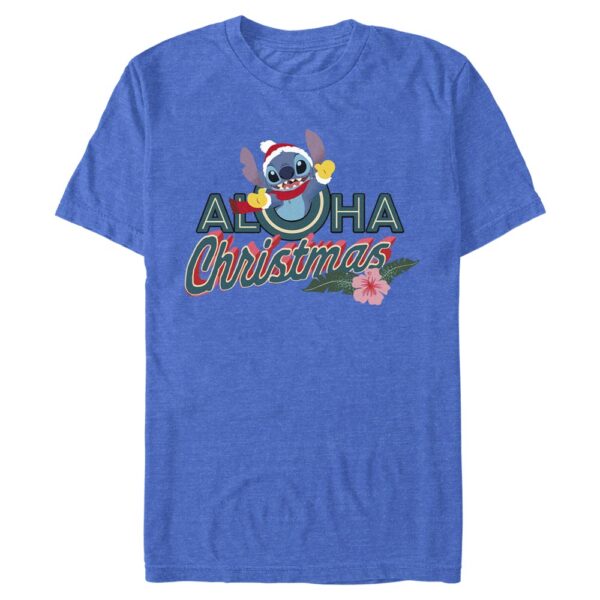 Men's Mad Engine Stitch Heather Royal Lilo and Stitch Aloha Christmas Graphic T-Shirt