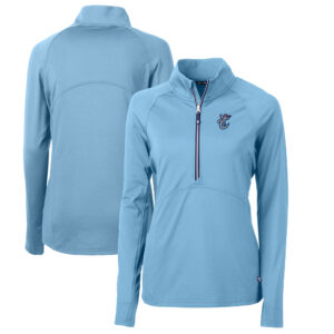 Women's Cutter & Buck Powder Blue Corpus Christi Hooks Adapt Eco Knit Stretch Recycled Half-Zip Top