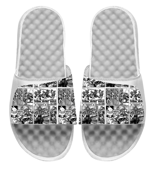 Men's ISlide  White Teenage Mutant Ninja Turtles Comic Strip Graphic Slide Sandals