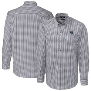 Men's Cutter & Buck Charcoal Gwinnett Stripers Easy Care Stretch Gingham Long Sleeve Button-Down Shirt