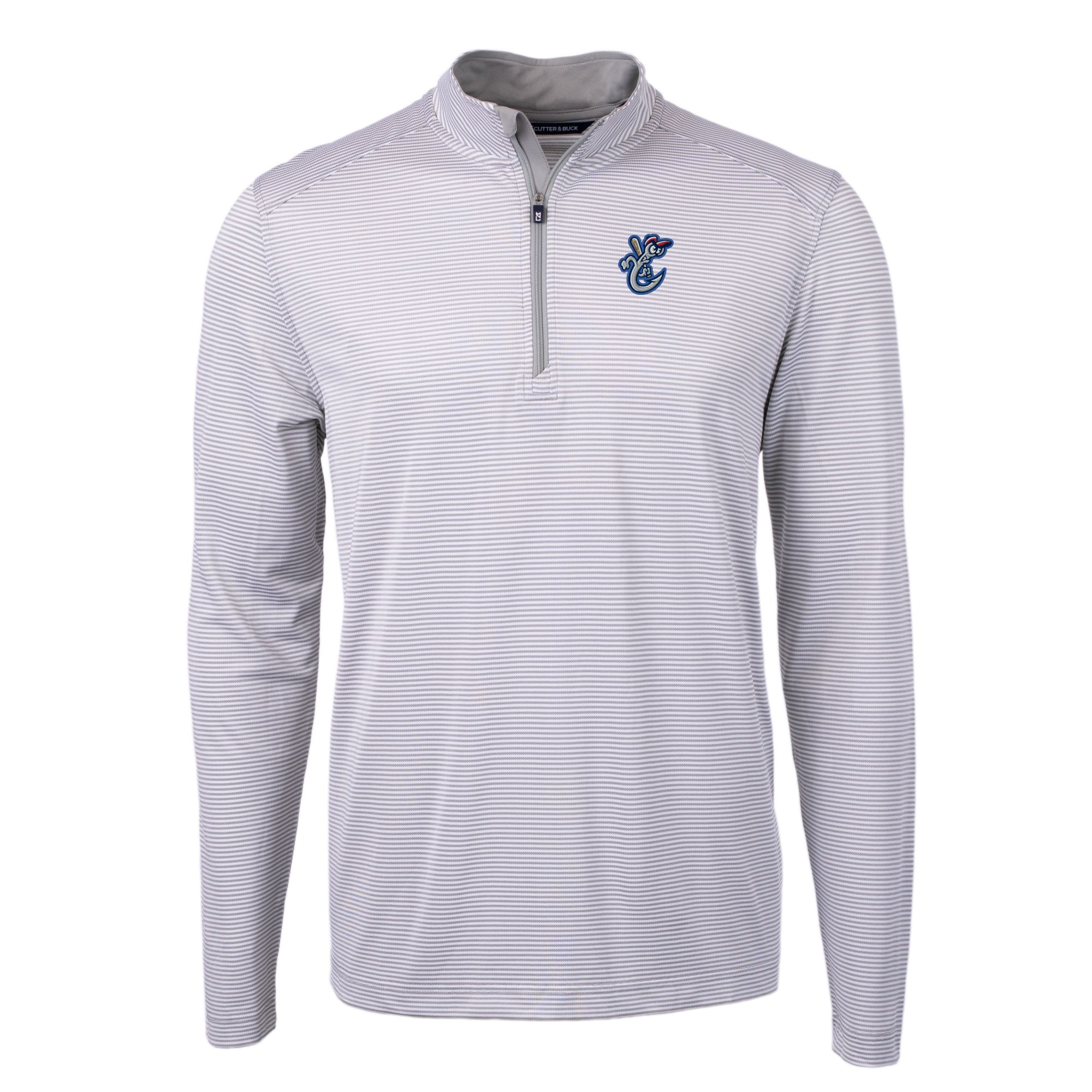 Men's Cutter & Buck Gray/White Corpus Christi Hooks Virtue Eco Pique Micro Stripe Recycled Quarter-Zip Pullover Top - Image 6