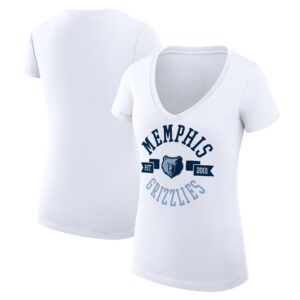 Women's G-III 4Her by Carl Banks White Memphis Grizzlies Large City Logo Fitted V-Neck T-Shirt