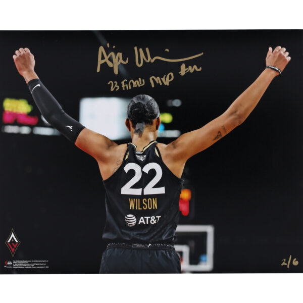 A'ja Wilson Las Vegas Aces Autographed 16" x 20" 2023 WNBA Finals Arms Raised Photo with "23 Finals MVP" Inscription - Limited Edition of 6