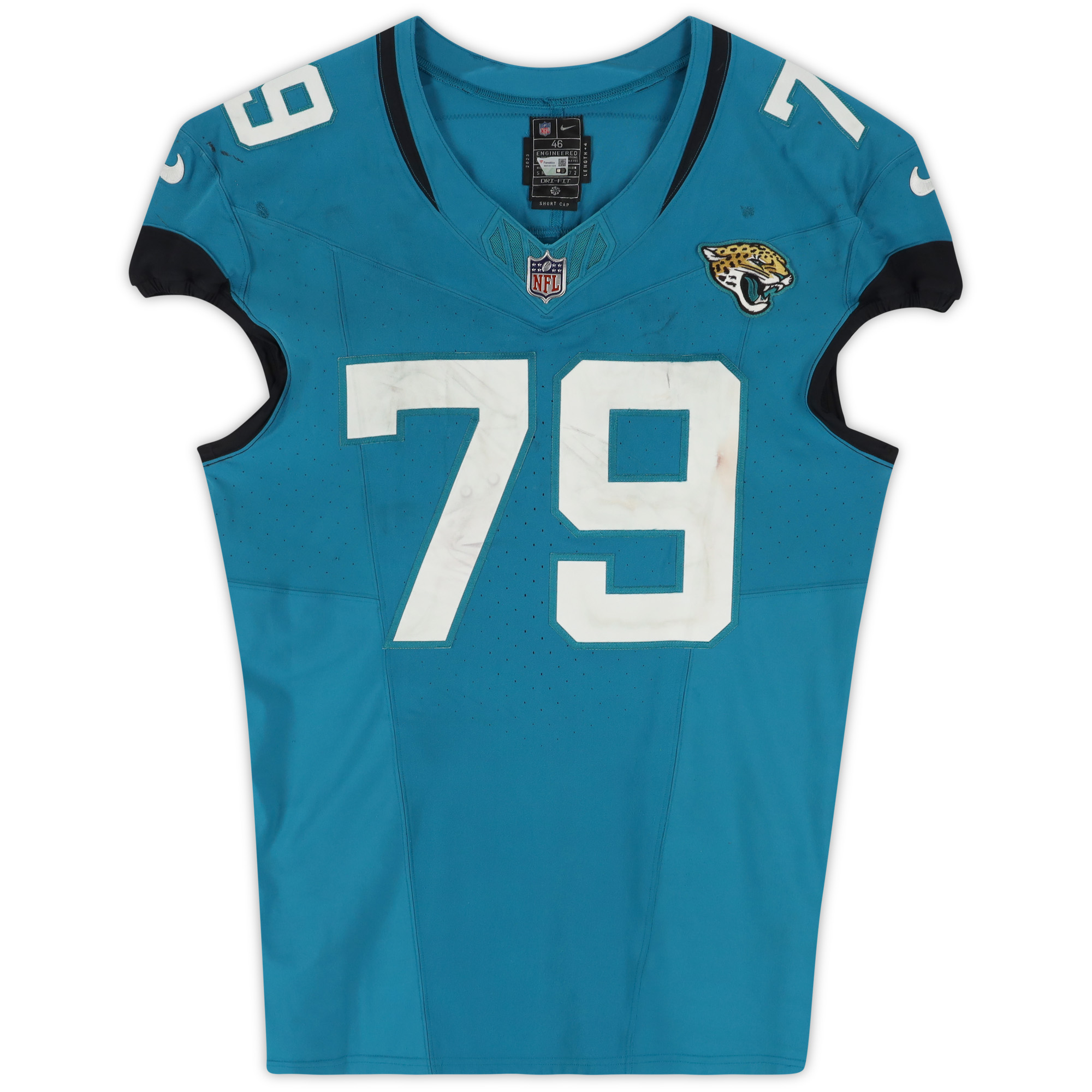 Luke Fortner Jacksonville Jaguars Game-Used #79 Teal Jersey vs. Carolina Panthers on December 31, 2023 - Image 4