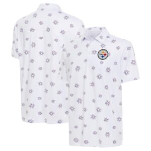 Men's Antigua White Pittsburgh Steelers Fireworks Polo