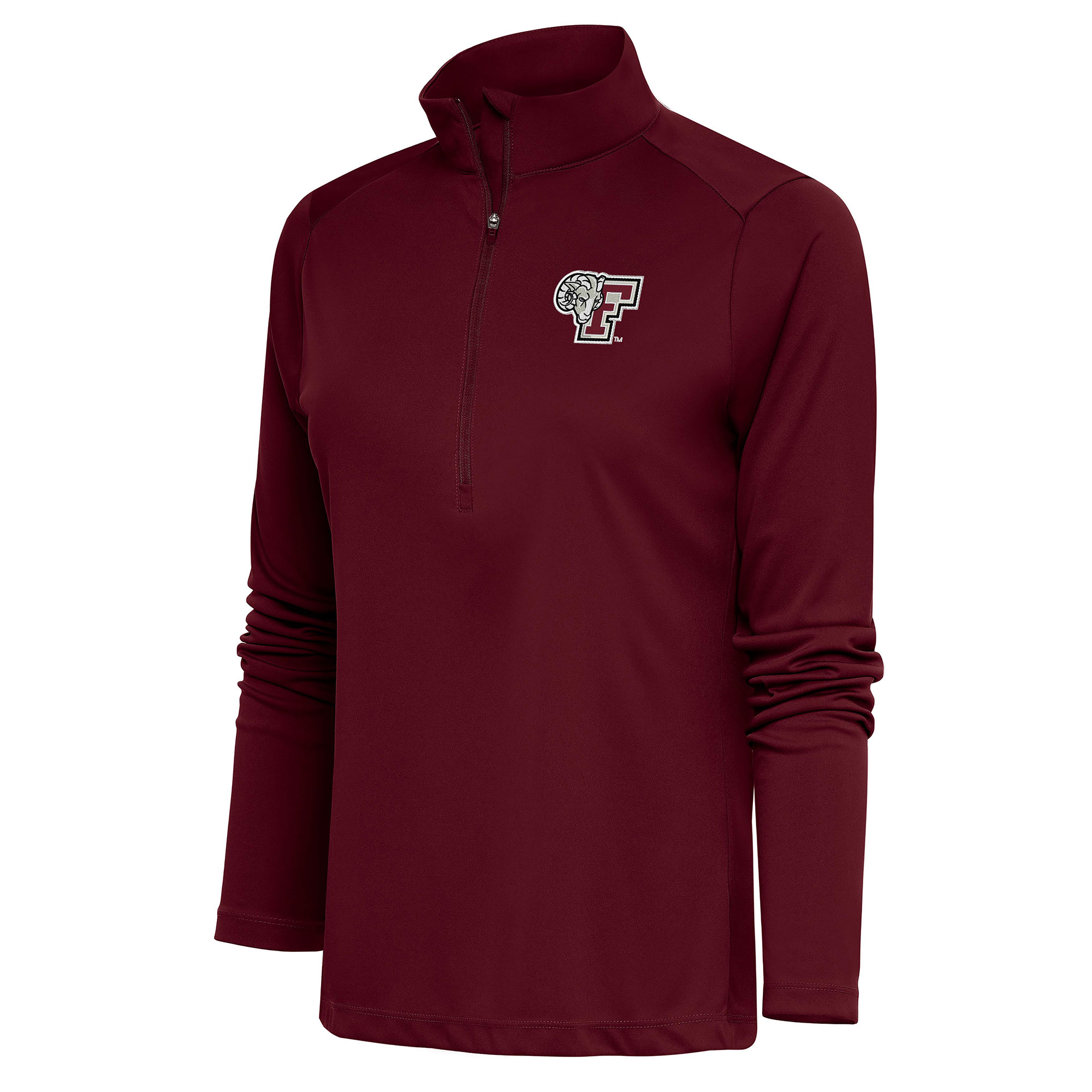 Women's Antigua Maroon Fordham Rams Tribute Half-Zip Pullover Top