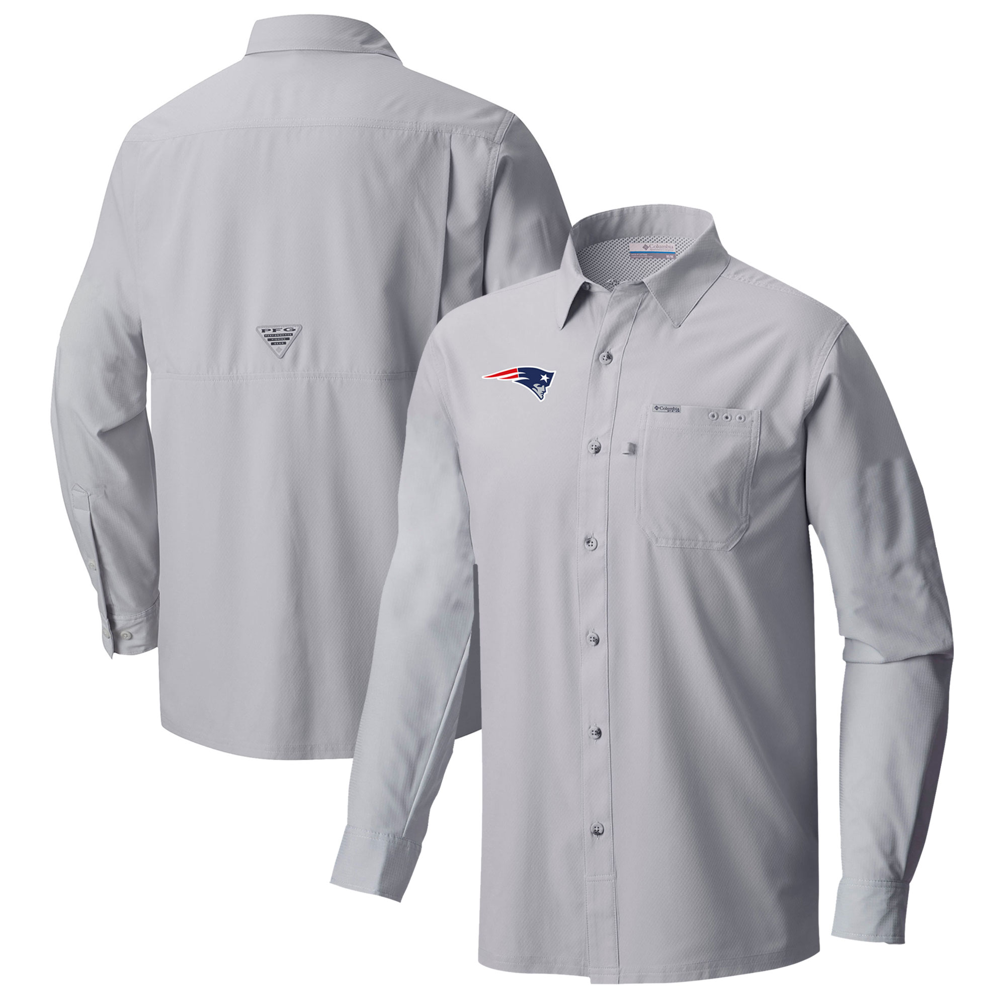 Men's Columbia Gray New England Patriots Slack Tide Omni-Wick Long Sleeve Button-Up Shirt