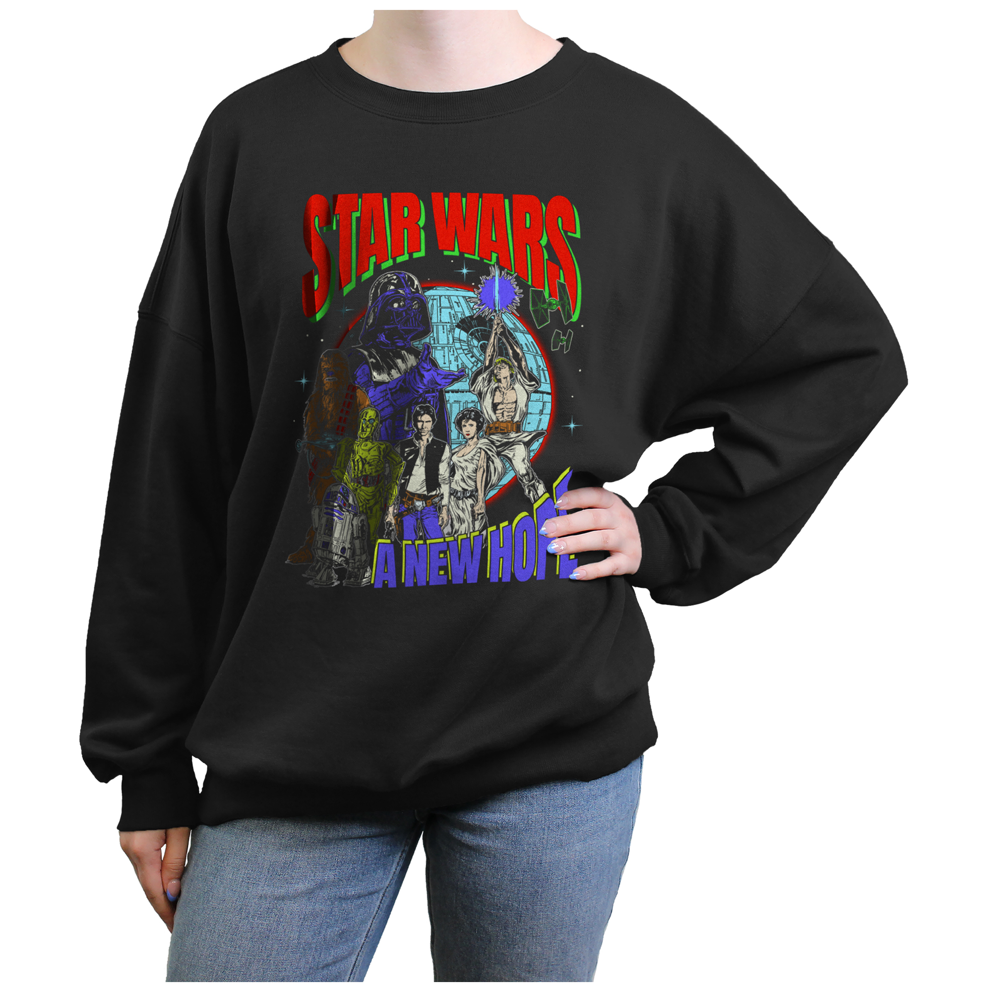 Women's Mad Engine Black Star Wars Globe Group Graphic Sweatshirt