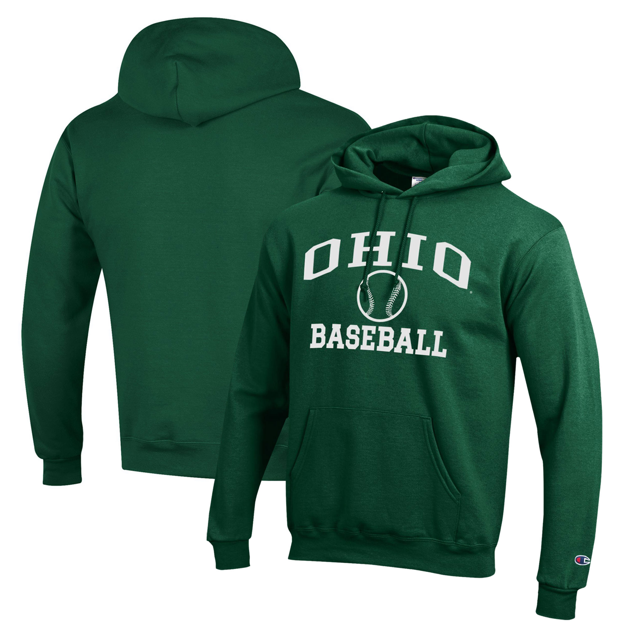 Men's Champion Green Ohio Bobcats Icon Baseball Powerblend Pullover Hoodie