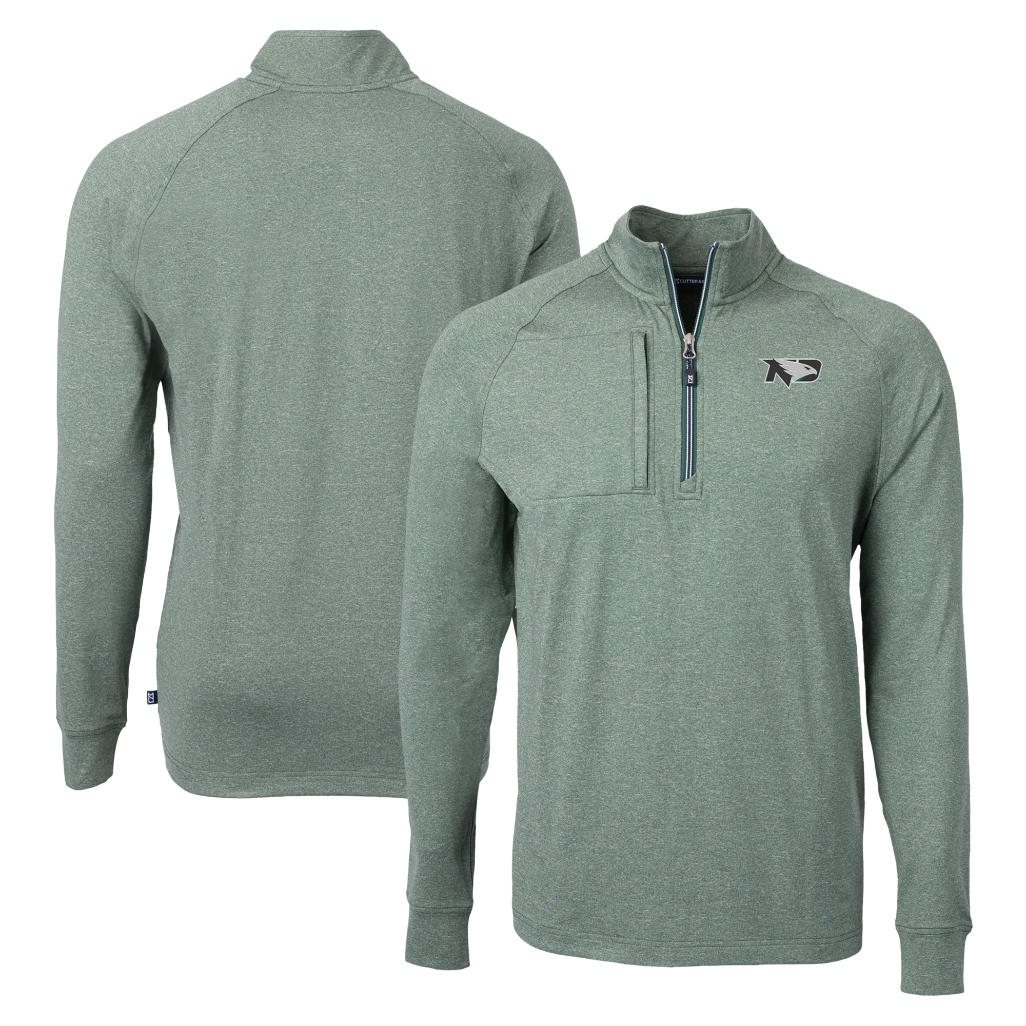 Men's Cutter & Buck Heather Green North Dakota Adapt Eco Knit Heathered Recycled Quarter-Zip Pullover Top - Image 5