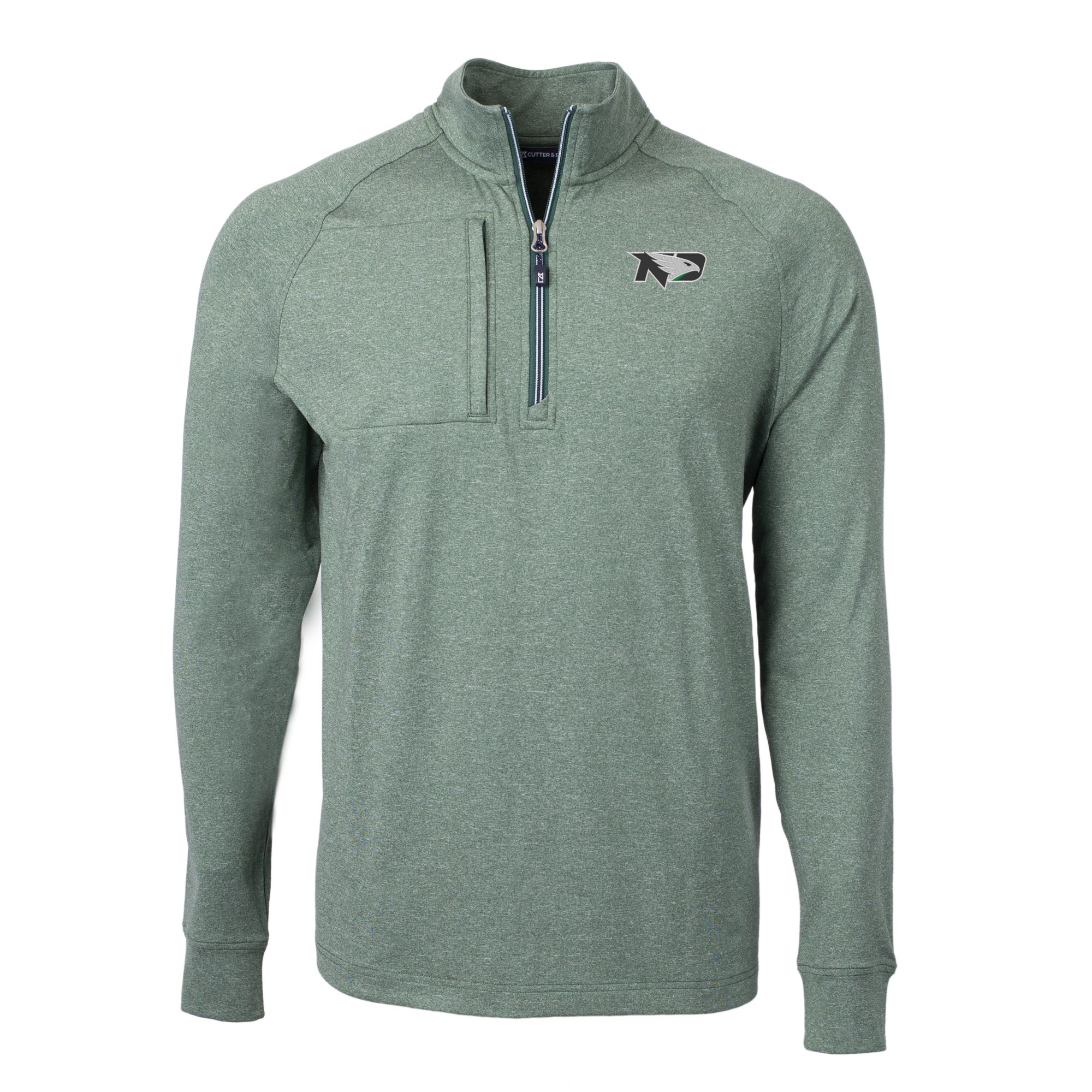 Men's Cutter & Buck Heather Green North Dakota Adapt Eco Knit Heathered Recycled Quarter-Zip Pullover Top - Image 6