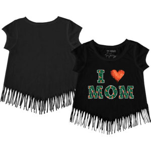 Girls Youth Tiny Turnip Black Miami Hurricanes I Love Mom Fringed T-Shirt