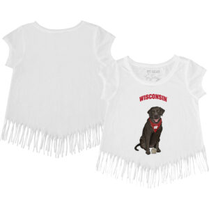 Toddler Tiny Turnip White Wisconsin Badgers Black Lab Fringe T-Shirt