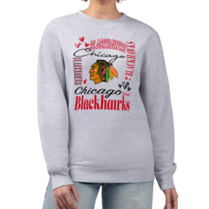 Women's G-III 4Her by Carl Banks Heather Gray Chicago Blackhawks Collage Graphic Fleece Long Sleeve Pullover Sweatshirt