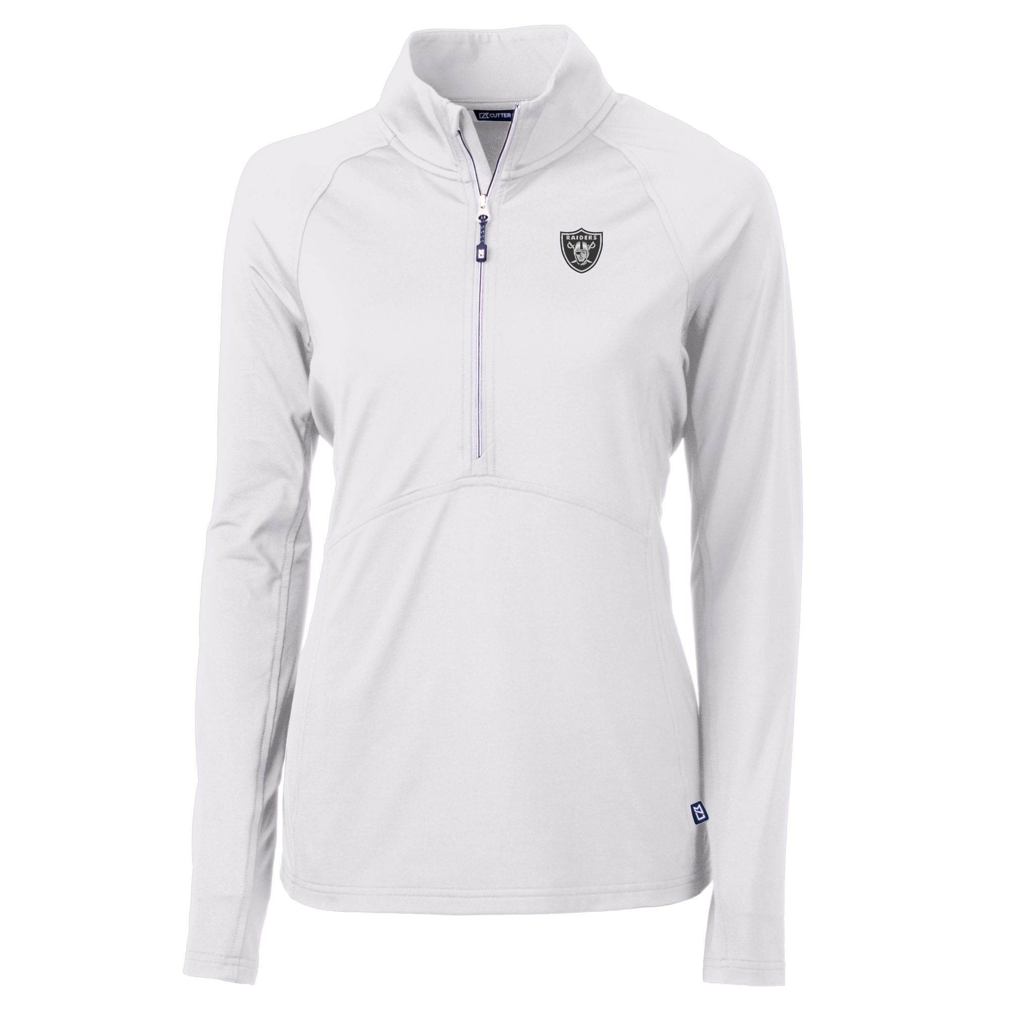 Women's Cutter & Buck White Las Vegas Raiders Adapt Eco Knit Stretch Recycled Raglan Half-Zip Top - Image 3