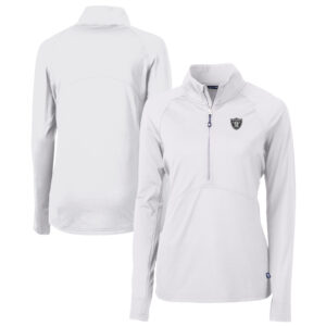 Women's Cutter & Buck  White Las Vegas Raiders Adapt Eco Knit Stretch Recycled Raglan Half-Zip Top
