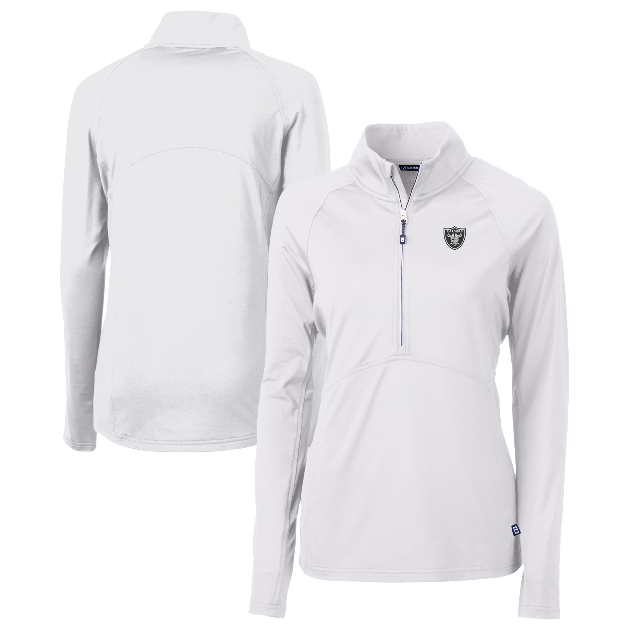 Women's Cutter & Buck White Las Vegas Raiders Adapt Eco Knit Stretch Recycled Raglan Half-Zip Top