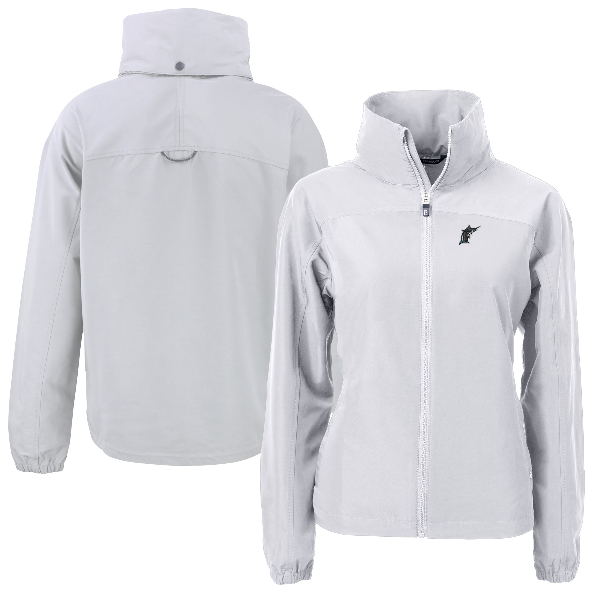 Women's Cutter & Buck Gray Florida Marlins Cooperstown Collection Charter Eco Recycled Full-Zip Jacket