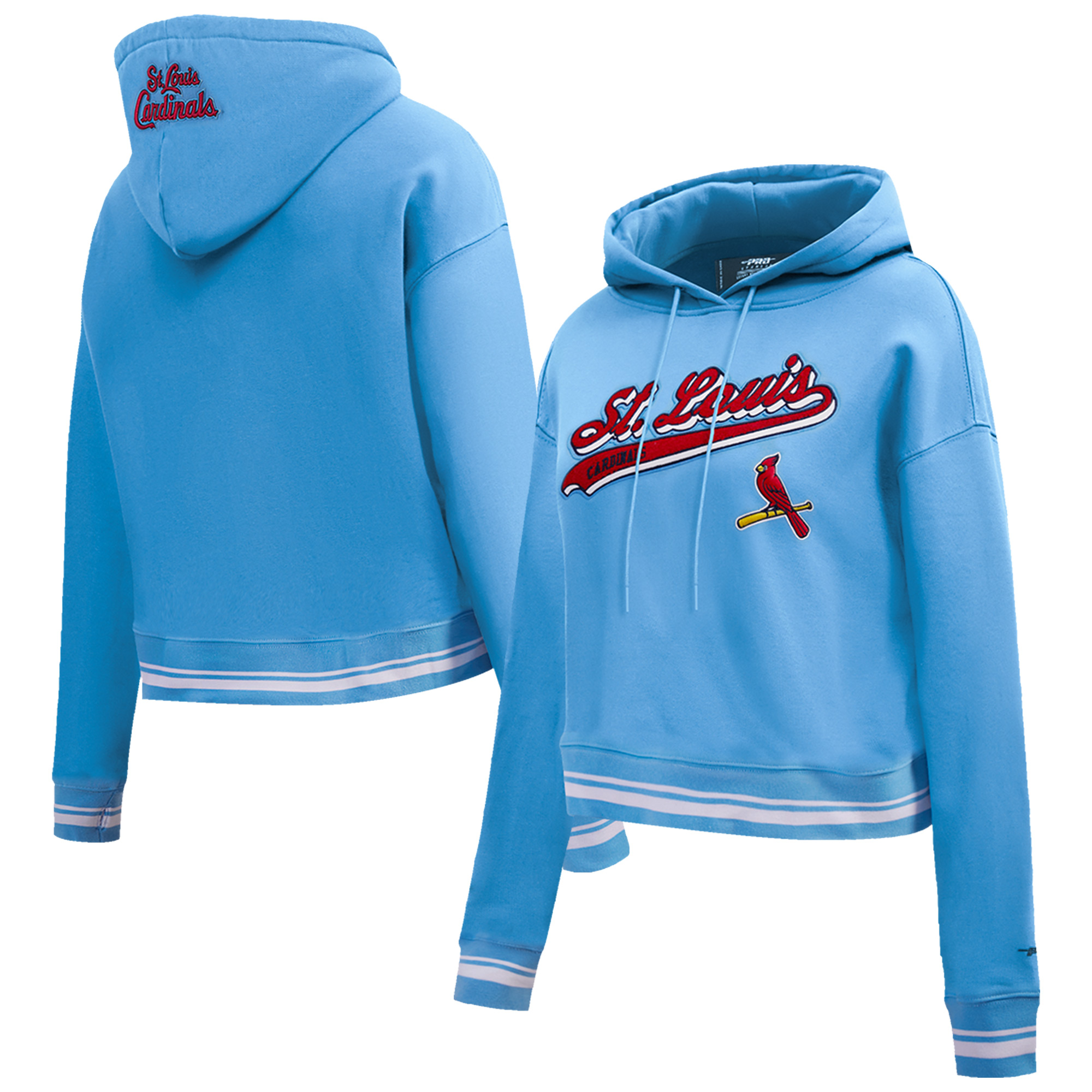 Women's Pro Standard Light Blue St. Louis Cardinals Script Tail Cropped Pullover Hoodie