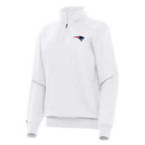 Women's Antigua  White New England Patriots Victory Quarter-Zip Top