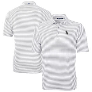 Men's Cutter & Buck Gray/White Chicago White Sox Virtue Eco Pique Stripe Recycled Polo