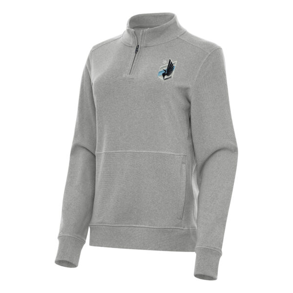 Women's Antigua Heather Gray Minnesota United FC Crush Quarter-Zip Top